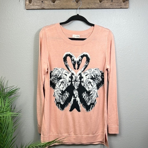 Maison Jules Sweaters - NWT Maison Jules Sweatshirt Crew Swan Motif Pink Gray Long Sleeve XL Feminine
